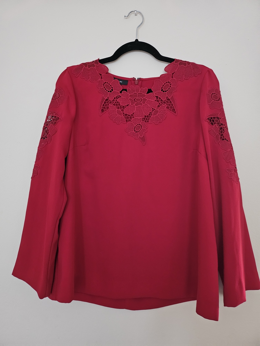 Alfani Women's Red Lace-Trim Long Sleeve Top